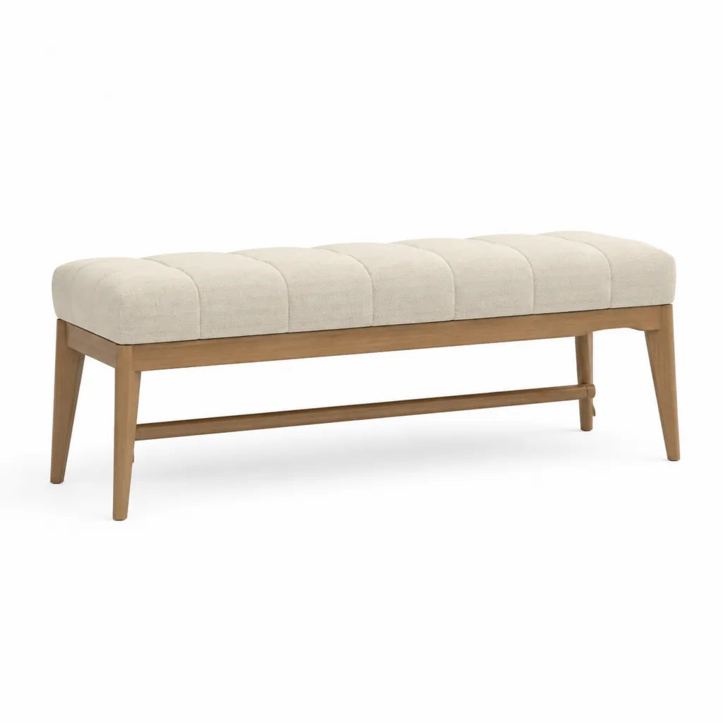 Panca fondoletto imbottita 150 x 45 x 47 cm in poliestere beige con struttura in legno massello
