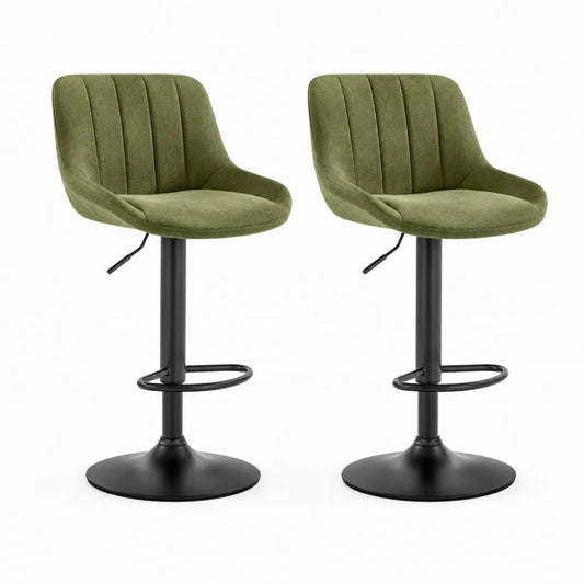 Set di 2 sgabelli da bar regolabili con schienale arrotondato in poliestere verde e acciaio nero 51 x 52 x 91-112 cm