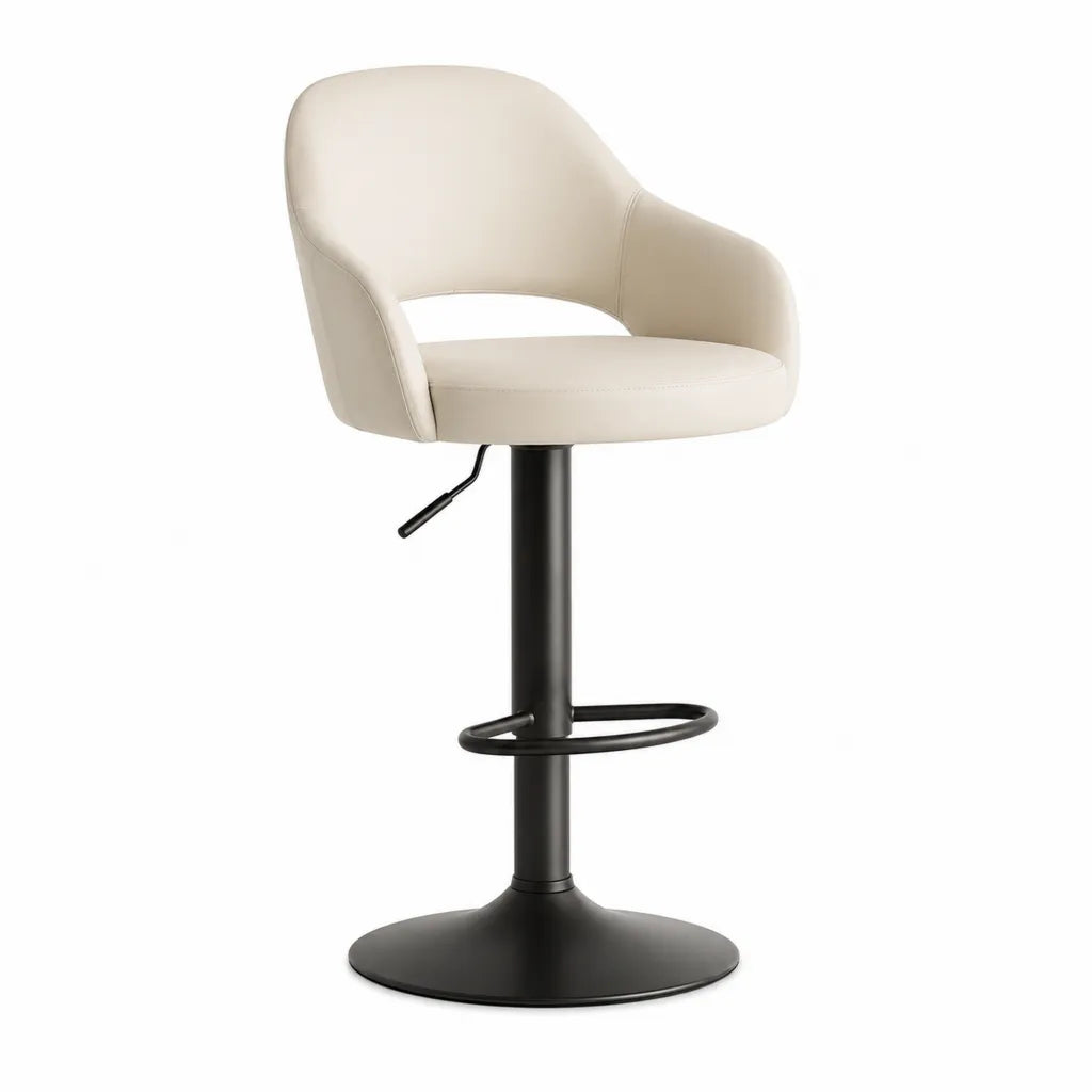 Sgabello da bar regolabile con schienale e braccioli in pelle sintetica PU beige 50 x 52 x 89-109 cm