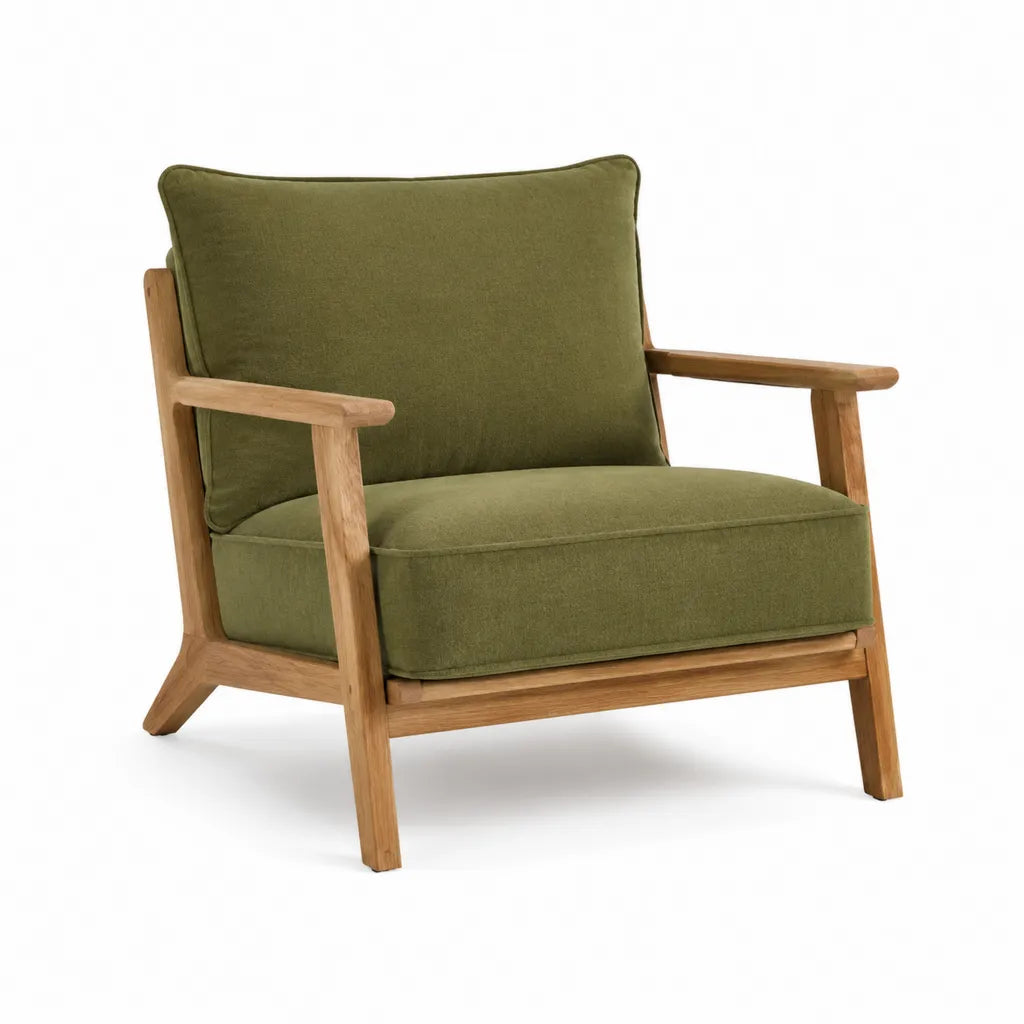Poltrona da soggiorno imbottita con braccioli in legno massello verde oliva 72 x 78 x 82 cm