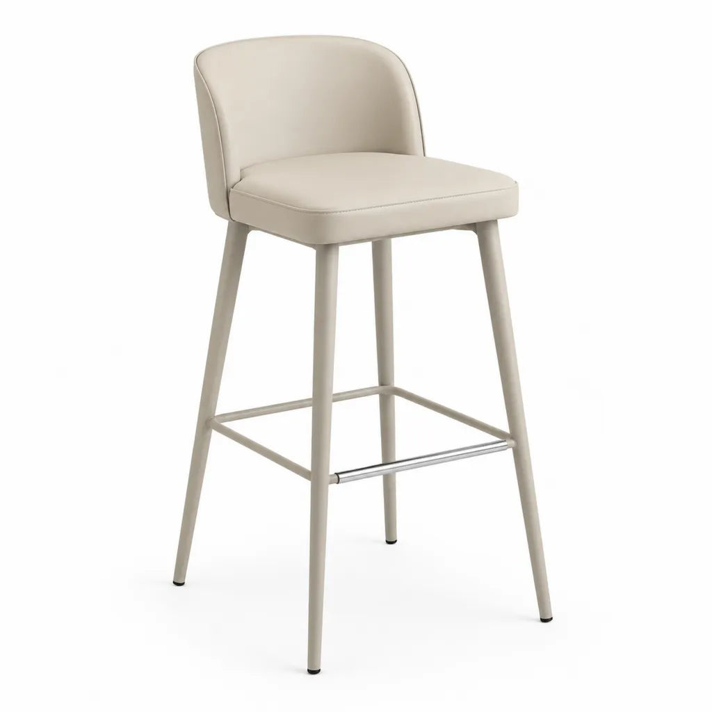 Sgabello da bar con schienale in similpelle PU beige e struttura in acciaio 50 x 53 x 99 cm