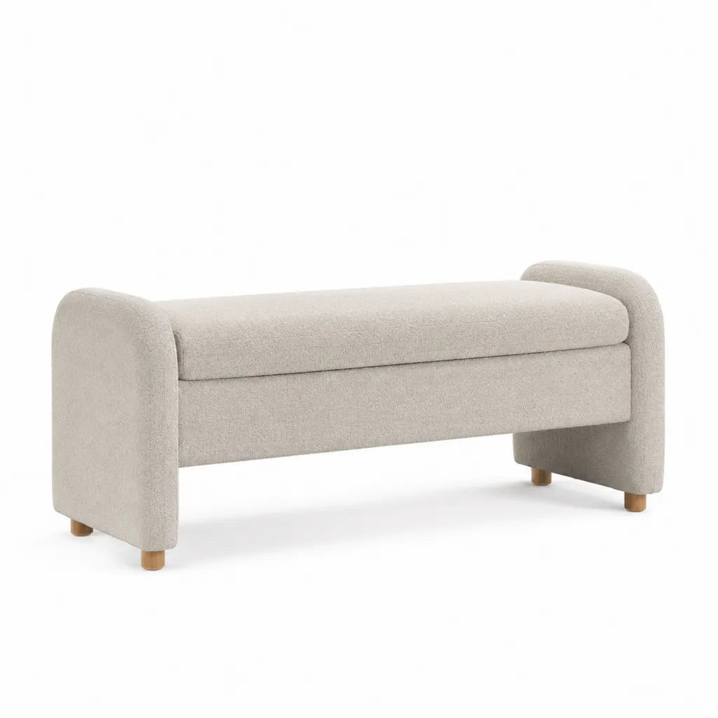 Panca fondoletto imbottita con braccioli 120 x 45 x 55 cm in poliestere boucle beige