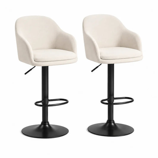 Set di 2 sgabelli da bar girevoli regolabili con schienale in poliestere bianco e base in acciaio nero 52 x 54 x 88-109 cm