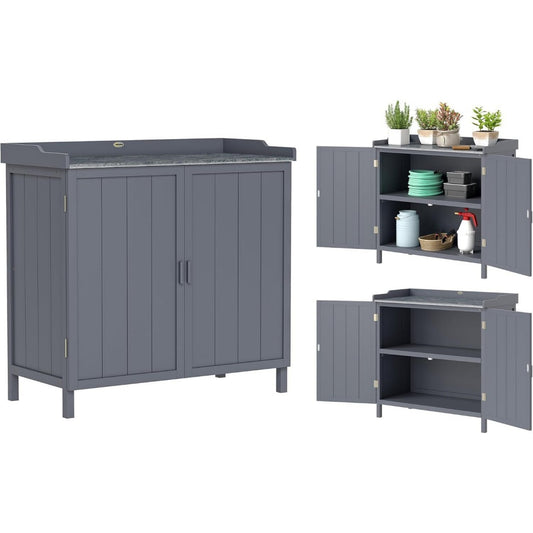 Armadio Outsunny Armadietto da Esterno in Legno di Abete 98x48x95.5 cm Grigio