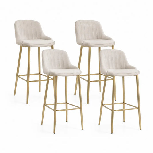 Set di 4 sgabelli da bar con schienale curvo in velluto di poliestere beige e acciaio verniciato oro 48 x 52 x 99 cm