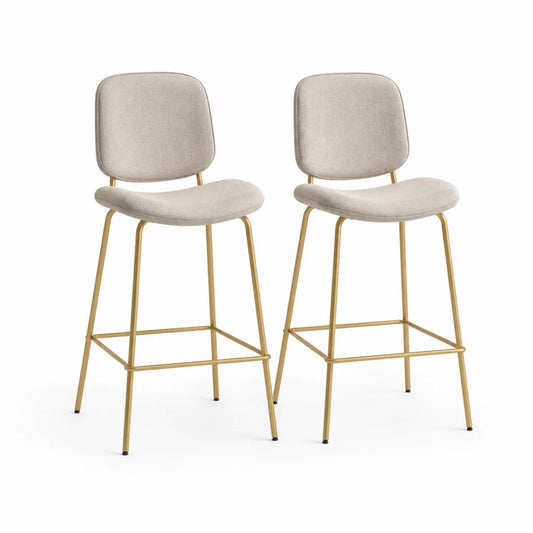 Set di 2 sgabelli da bar con schienale arrotondato in velluto di poliestere beige e acciaio verniciato oro 49 x 52 x 98 cm