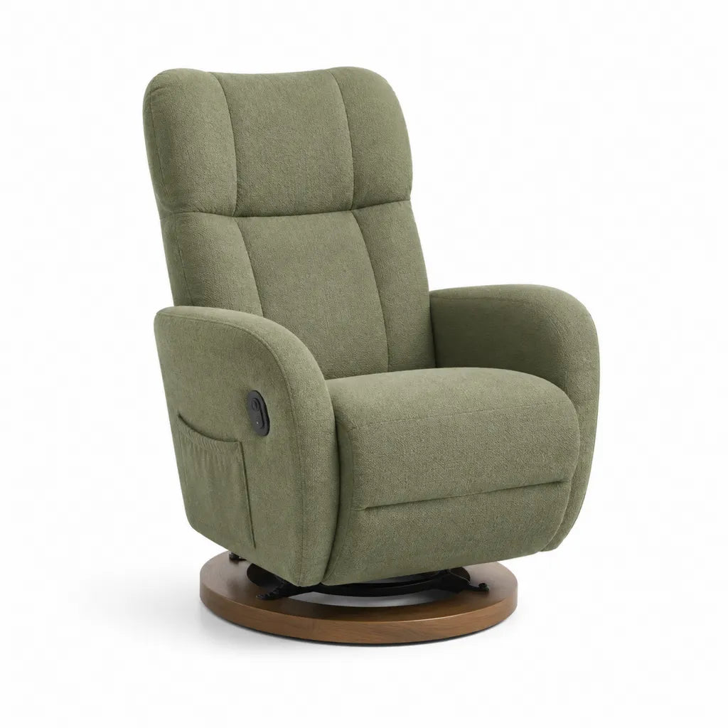 Poltrona reclinabile elettrica girevole in poliestere verde oliva con base circolare 84 x 92 x 104 cm