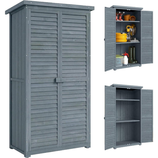 Armadio Outsunny Armadio da Giardino in Legno di Abete 87x46.5x160cm Grigio Caset