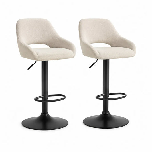 Set di 2 sgabelli da bar regolabili in poliestere boucle beige con base rotonda in acciaio nero 50 x 52 x 90-111 cm